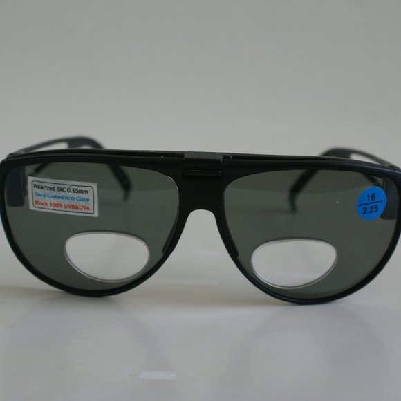 Vintage 90's Nylon Aviator Flip-Up/Bi-Focal Polarized Sunglasses +2.25 (M.Black) - Picture 1 of 5